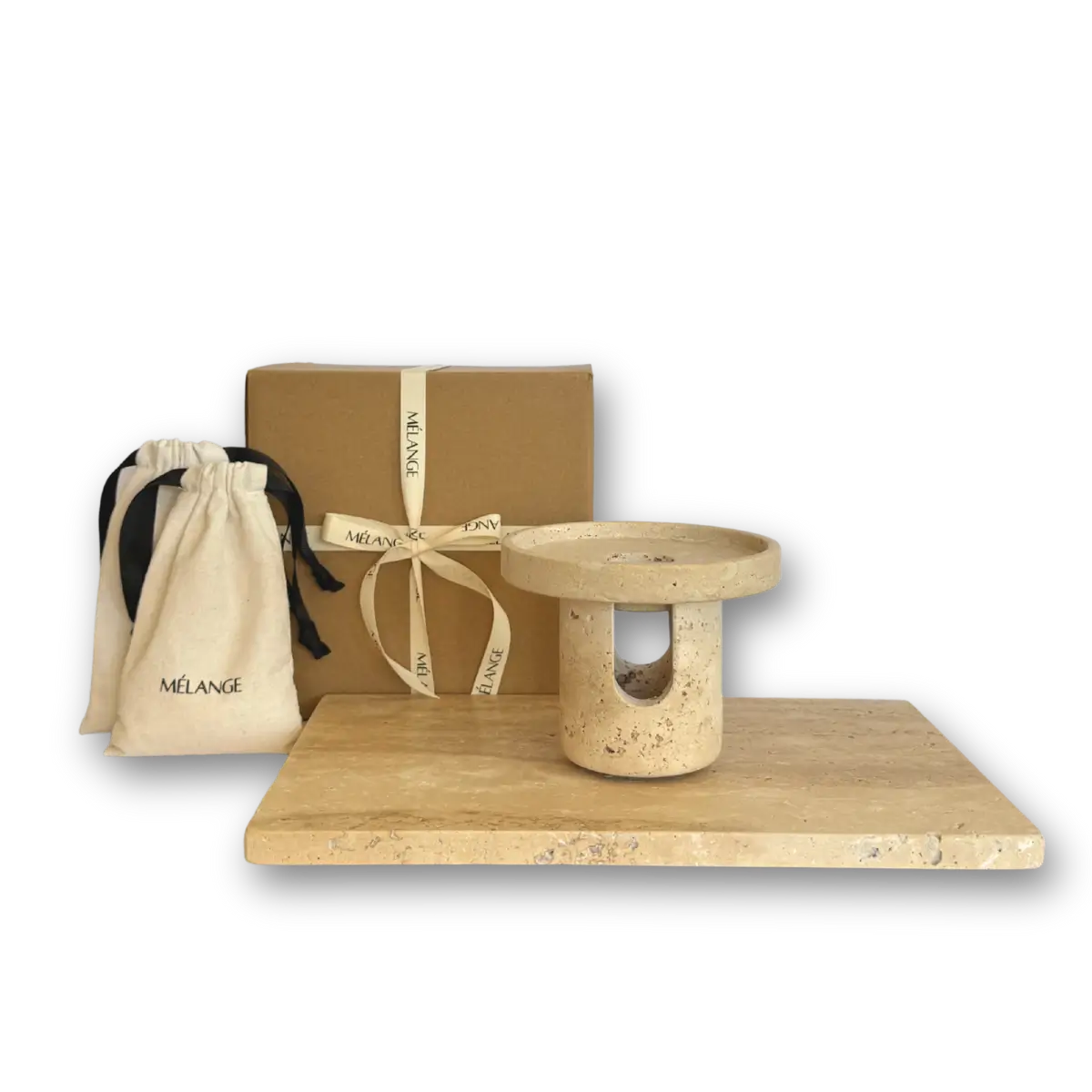 סט מבער ומגש טרוונטין טבעי