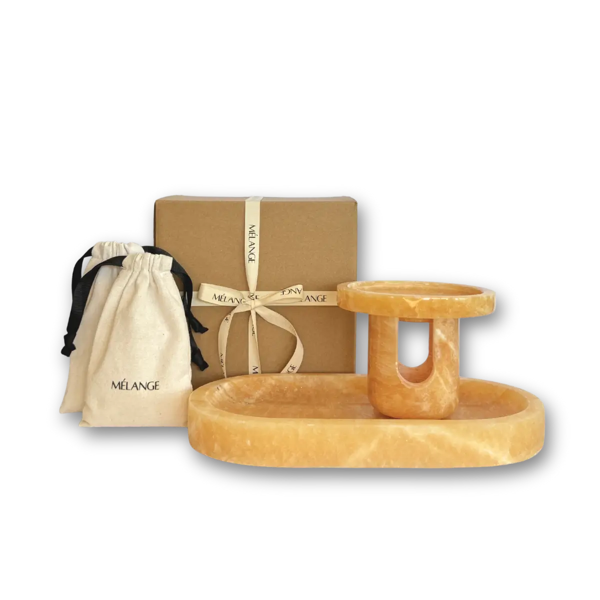 סט מבער ומגש מאבן ג'ייד טבעית